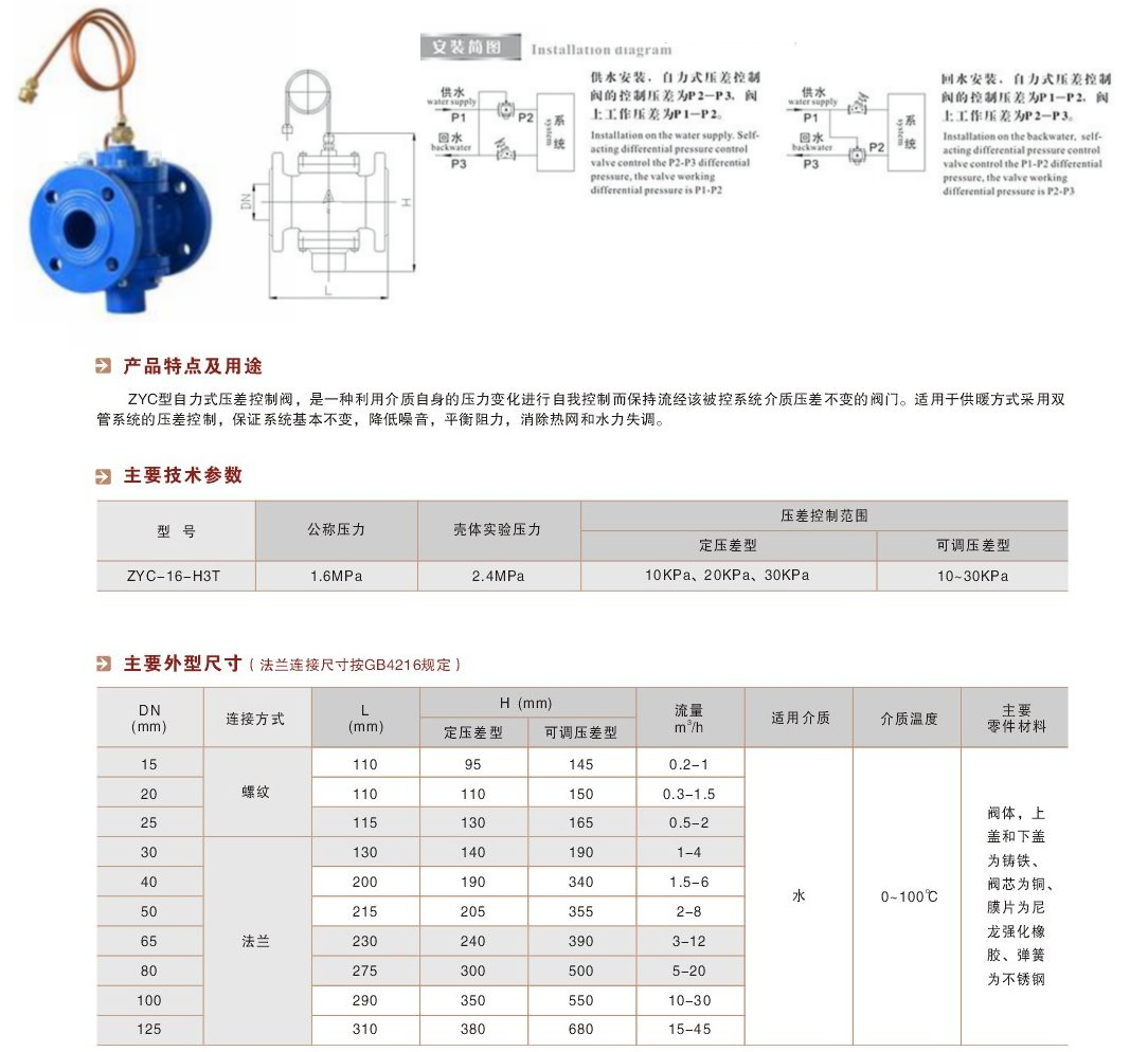 K8凯发官网网址阀门自力式压差平衡阀参数图 K8凯发官网网址阀门自力式压差平衡阀参数图